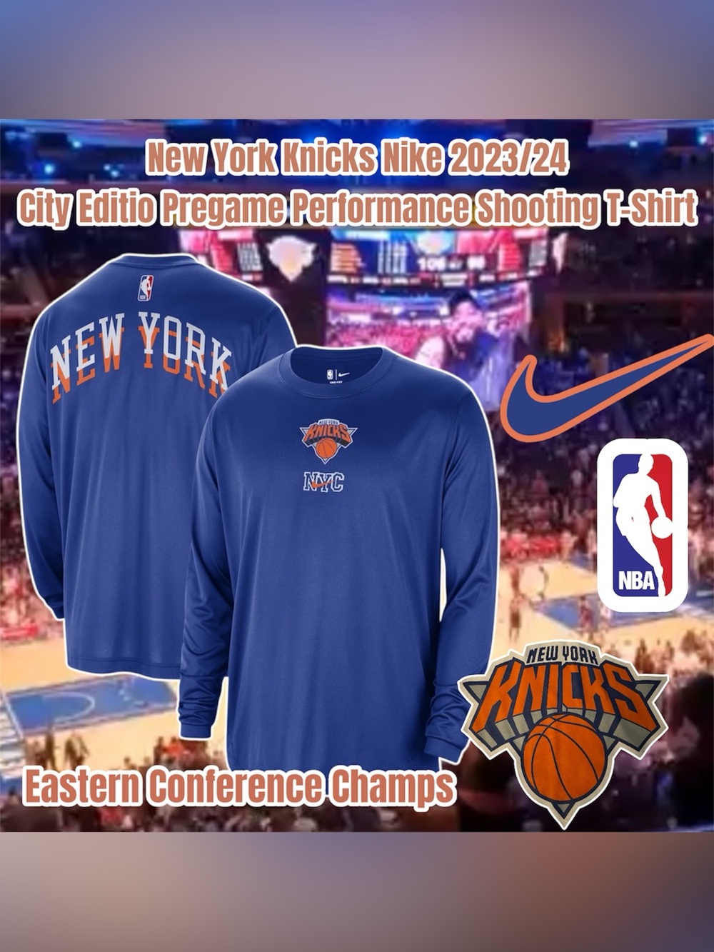 Nike New York Knicks City Edition Performance Long Sleeve Top, Size 2XL (Blue)